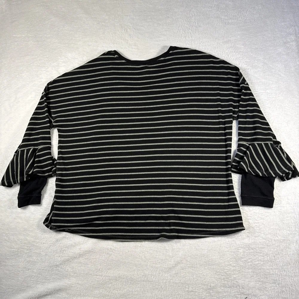 Free People We The‎ Free Medium Black Green Striped Boho Stretch Top